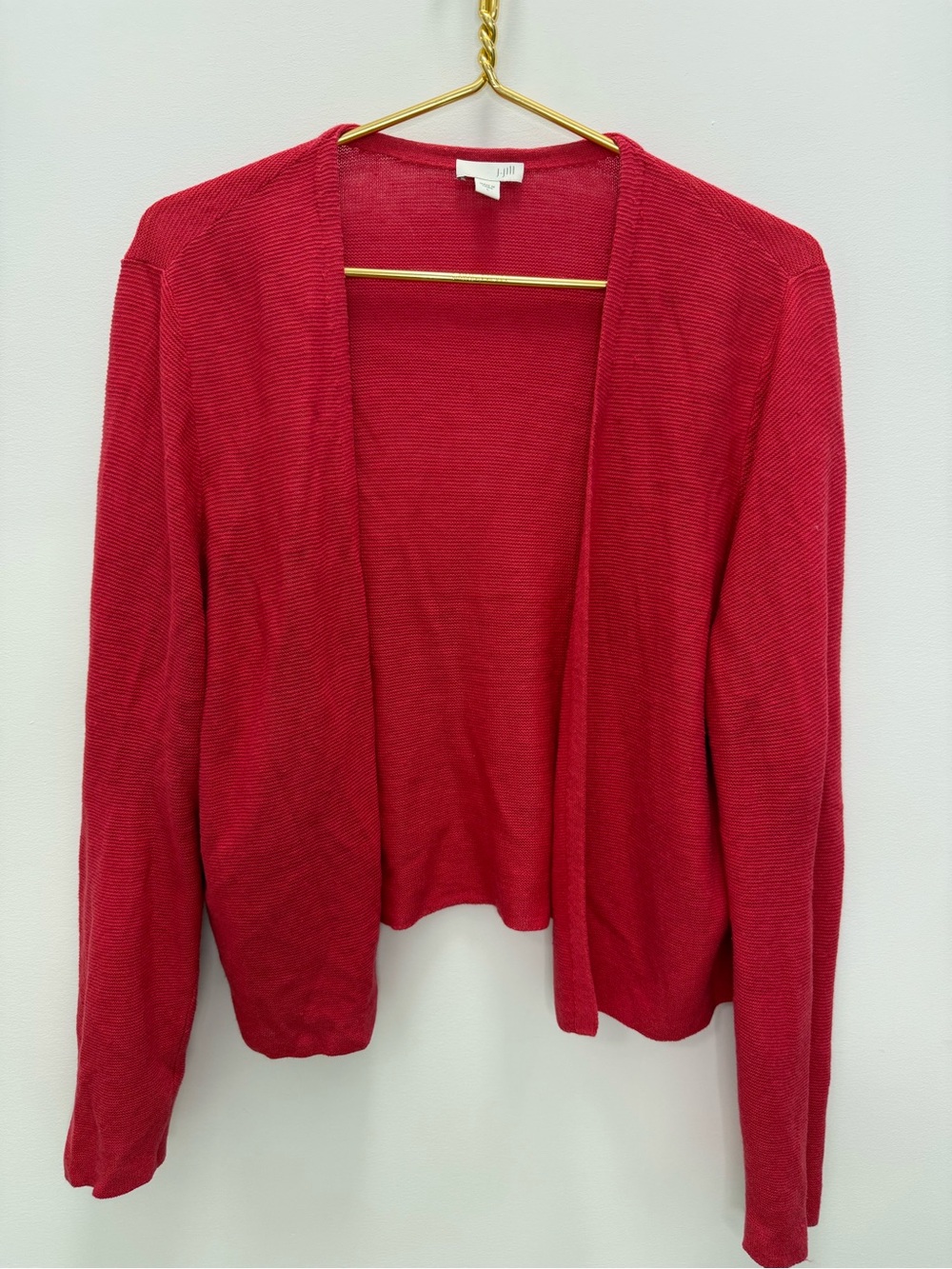 J Jill L Red/Magenta Linen Cotton Modal Open Front Cardigan Sweater